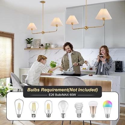 Gold Linear Chandelier, 2-Light Modern Chandelier for Dining Room Light Fixture, Kitchen Island Lighting with White Fabric Shade Linear Pendant Lights for Restaurant, Living Room, Bedroom