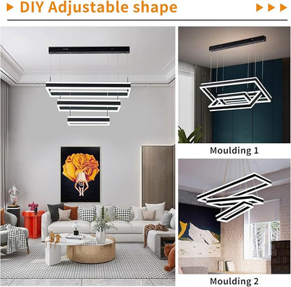 Modern Ceiling Pendant Light, LED Chandelier with Remote Control Dimmable 3 Color Mode & Brightness, Anti-Flicker Pendant Lights Kitchen Island Light Fixture for Dining Room Living Room
