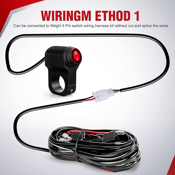 Nilight Motorcycle Handlebar Switch Plug and Play 12V ATV Light Push Button Waterproof ON Off Switches for UTV Driving Lights- Fits 7/8" Handlebars (22mm)