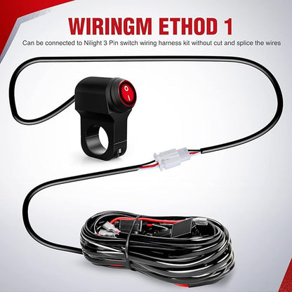 Nilight Motorcycle Handlebar Switch Plug and Play 12V ATV Light Push Button Waterproof ON Off Switches for UTV Driving Lights- Fits 7/8" Handlebars (22mm)