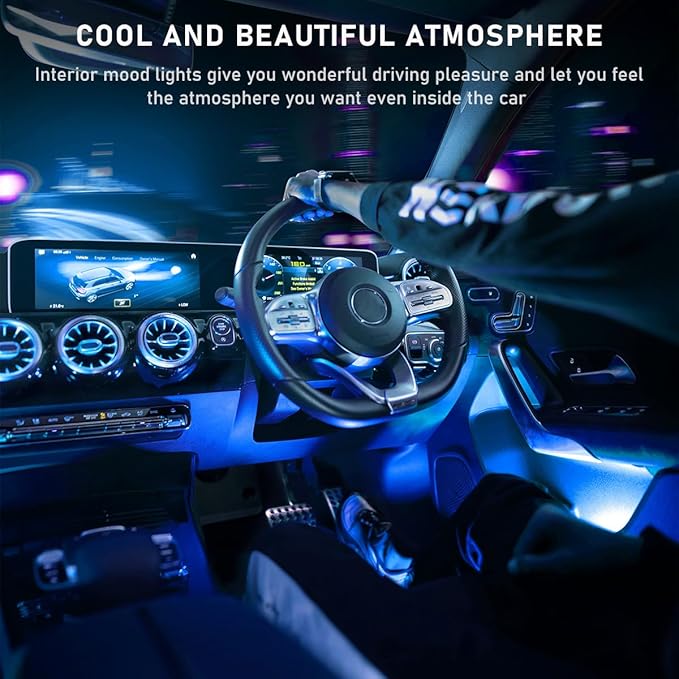 Ohleats Car LED Strip Light, 48 LED RGB Auto Interior Atmosphere Lights, Cigarette Lighter Under Dash Ambient Night Light, Interior Lamp Lighting Kit (Ice Blue, Cigarette Lighter)