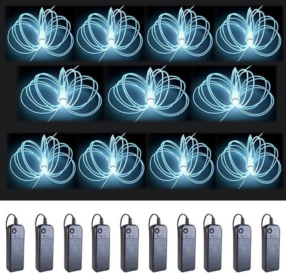 MaxLax EL Wire White 10-Pack, 9ft/2.75m Neon Light Wire with Noise Reduction and Battery Pack…
