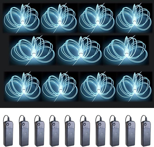 MaxLax EL Wire White 10-Pack, 16.4ft/5m Neon Light Wire with Noise Reduction and Battery Pack…