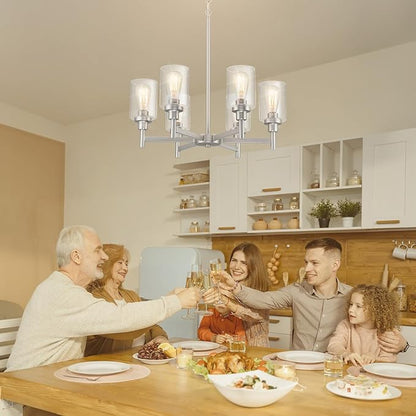 Brushed Nickel Chandelier | 6 Lights Farmhouse Chandeliers for Dining Room Light Fixtures Over Table | Hallway Lighting with Clear Glass Shade for Living Room | Kitchen | Entryway | Bedroom | Bathroom