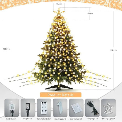 Star String Lights, 350 LED Tree Waterfall Fairy Lights, Outdoor Waterproof Christmas Decoration Lights with Remote, 16FT X 9 Hanging LED Lamp for Garden Yard Wedding Birthday Festival, Warm Yellow