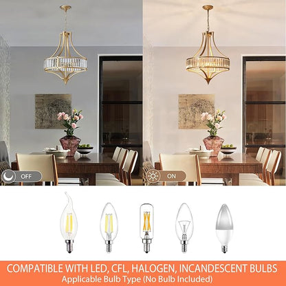 21.6" Gold Crystal Chandeliers Modern Vintage Chandelier with Round Metal Shade Art Deco 6-Light Large Dining Room Light Fixture for Kitchen, Dining Room, Hallway, Bedroom, Foyer