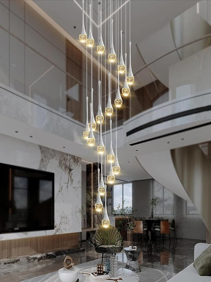 ykolupty H138 Modern Chandelier for High Ceiling 26-Lights Chrome Raindrop Chandeliers Crystal Pendant Light Fixture Large Chandelier for Staircase Foyer Villa Dimmable LED Hanging Light