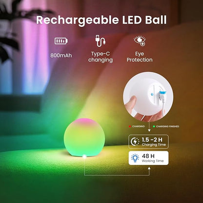 LOFTEK 3-inch Smart Sphere Night Light, Rechargeable LED Ball Lights, 16 RGB Color Change Mood Lighting, Waterproof Ambient Light for Home Bedroom Patio Pool Bathtub Decorative Lighting, 2 Pack