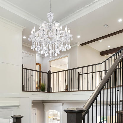 Modern Large Crystal Chandelier, Maria Theresa Crystal Chandelier 15 Lights 2 Layers Luxury Chrome Chandelier Lighting Fixture for Dining Room, Living Room, High Ceiling, Foyer, Staircase
