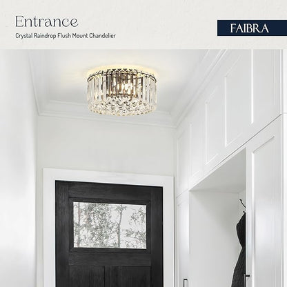 12.6" Black K9 Crystal Raindrop Flush Mount Ceiling Light, Modern Chandelier, Round Luxury Light Fixture for Dining Room, Bedroom, Hallway, Kitchen Island & Living Room