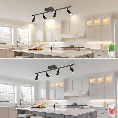 4-Light GU10 Track Lighting, Black Adjustable Ceiling Spot Light Kit, Industrial Flush Mount LED Track Light for Kitchen, Hallway, Living Room