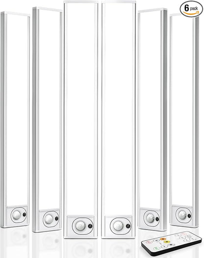 6Pack 16inch Under Cabinet Lighting, Rechargeable Motion Sensor Light Wireless Indoor, Dimmable 3 Color Temps Closet Lights with Remote, Under Counter LED Lights for Kitchen, Stairs