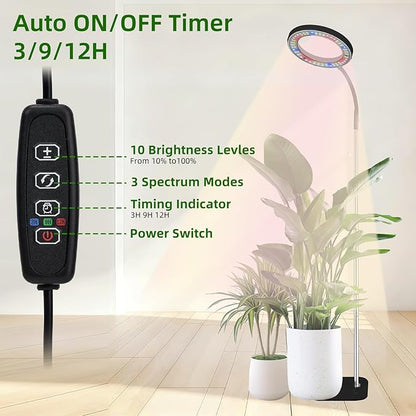 Full Spectrum LED Grow Light, 84 LEDs with 3 Color Modes, 67in Adjustable Gooseneck, 360° Rotating Head, Desktop Plant Light with Timer, 10 Brightness Levels, (Black)