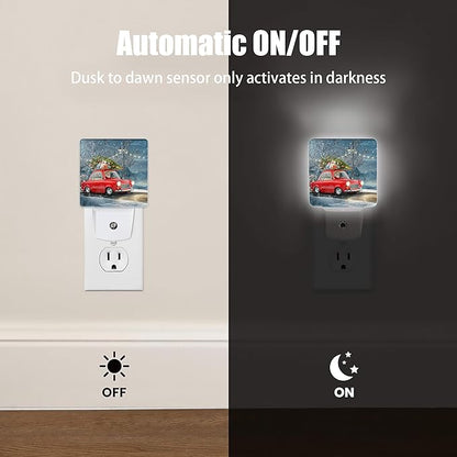 Retro Red Car Night Light, Christmas Tree Plug into Wall with Dusk to Dawn Light Sensors, Warm Nightlights for Bedroom,Bathroom, Hallway, Kitchen,Gifts Ideal for Boys Girls Women Men