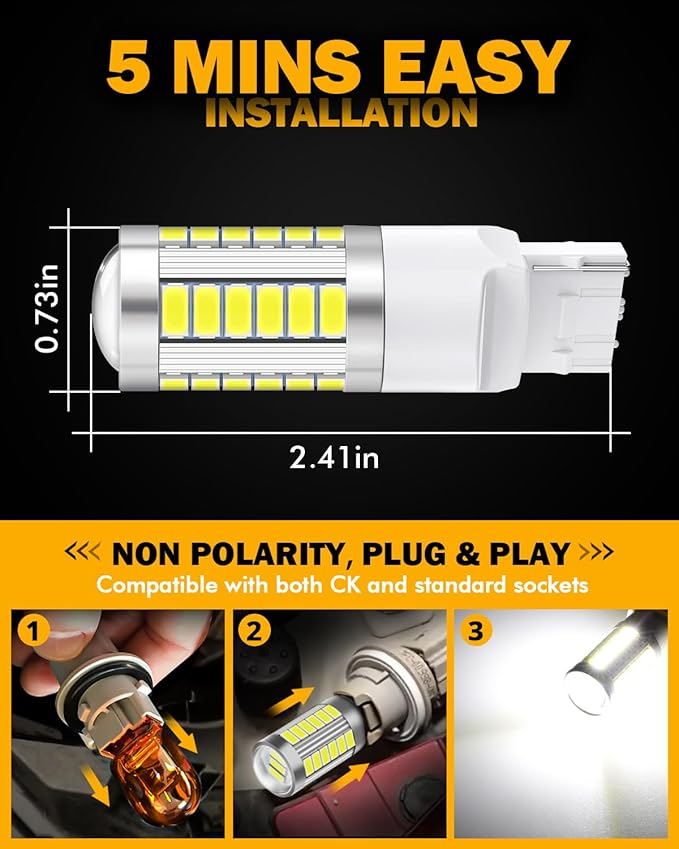Auxbeam 7440 LED Bulbs, 6500K White, Super Bright W21W 7441 7440A 7440AL Replacement Bulb for Backup Reverse Lights, 3030 33-SMD Chipset, Pack of 2