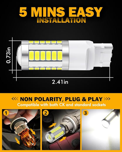 Auxbeam 7440 LED Bulbs, 6500K White, Super Bright W21W 7441 7440A 7440AL Replacement Bulb for Backup Reverse Lights, 3030 33-SMD Chipset, Pack of 2