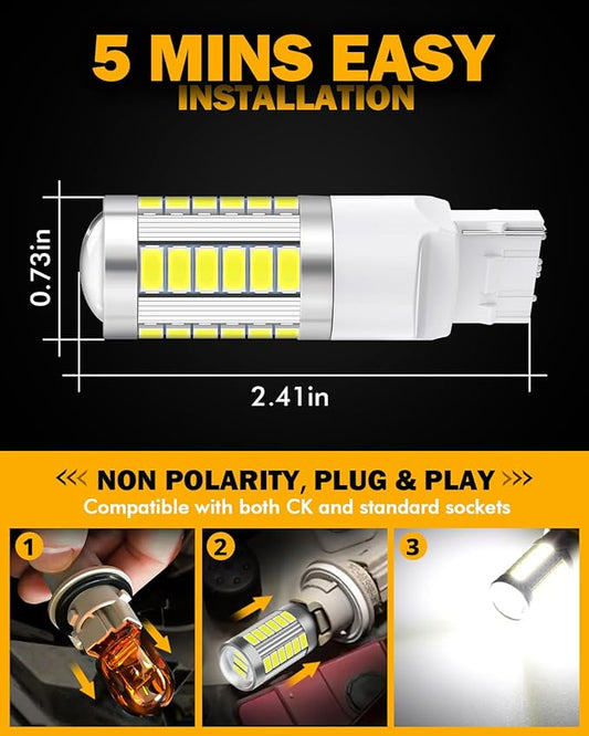 Auxbeam 7440 LED Bulbs, 6500K White, Super Bright W21W 7441 7440A 7440AL Replacement Bulb for Backup Reverse Lights, 3030 33-SMD Chipset, Pack of 2