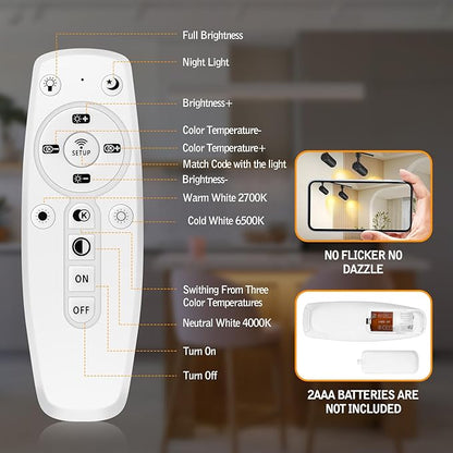 【2025 Upgraded】10 Color Zoomable Track Light Head Dimmable H Track Lighting Remote Control Bright Ceiling Spotlight Fixtures for Kitchen Dining Room 2700K-6500K 15°~60° CRI90 12W 1100lm Black 6 Pack
