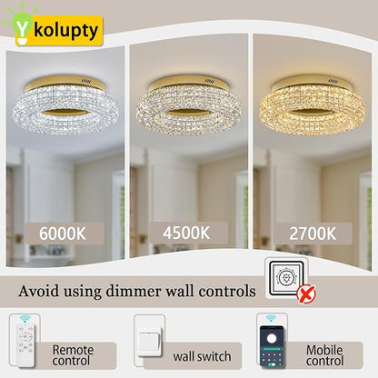 ykolupty 24" Crystal Chandeliers,Round Chandelier for Living Room Modern Ceiling Light Fixture Lamp for Foyer Bedrooms Dining Room Hallway(Gold Chandelier)