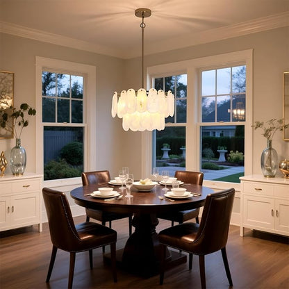 Modern Crystal Glass Chandelier, 17.7" Gold Luxury Hanging Pendant Light Fixture, 6-Light Round Cloud Ceiling Chandeliers Lighting for Dining Room Living Room Bedroom Foyer Stairway, E12