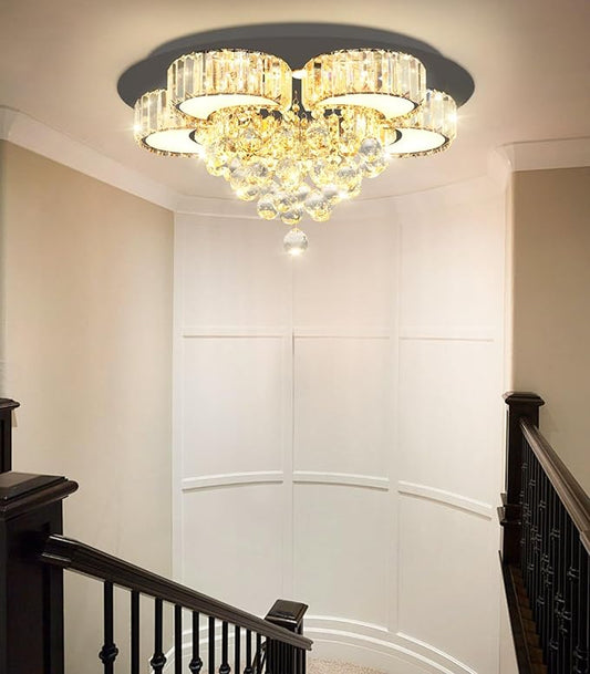 23.6" Black Modern Crystal Chandeliers for Dining Room LED Dimmable Light Fixtures Flush Mount Light Living Room Bedrooms