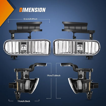 Nilight Fog Light Assembly Compatible with 1999 2000 2001 2002 Chevy Silverado 1500 2500 2001-2002 3500 2000-2006 Suburban Tahoe Clear Lens