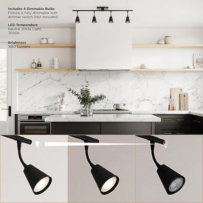 Modern LED 4-Light Track Lighting, Matte Black, 32 Inch, 4 GU10 LED Bulbs Included, Directional Spotlight Fixtures, Kitchen Ceiling and Wall Lights for Living Room
