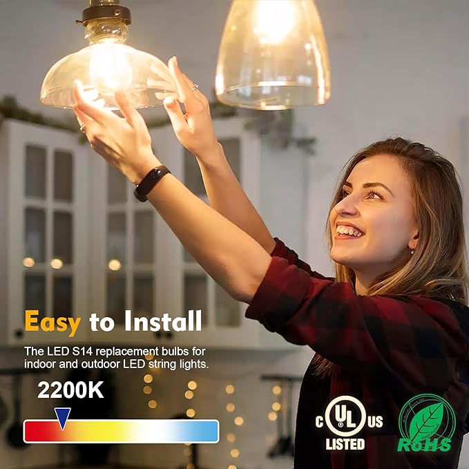 GvvooHome 48 Pack LED S14 Replacement Light Bulbs, Shatterproof Outdoor 1 Watt to Replace 11Watts String Incandescent Bulb, Dimmable, E26 Regular Medium Screw Base, 2200K Warm White