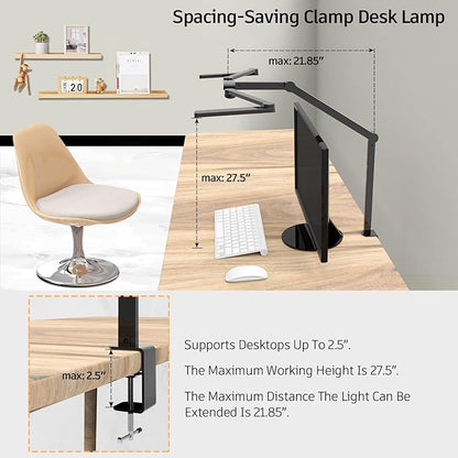 EPABINA Transformable LED Desk Lamp, 41.5" Large Architect Desk Lamp with Clamp, 3 Light Bars Desk Light for Home Office, 24W Auto Dimming Office Lighting Table Light for L Shaped Desk