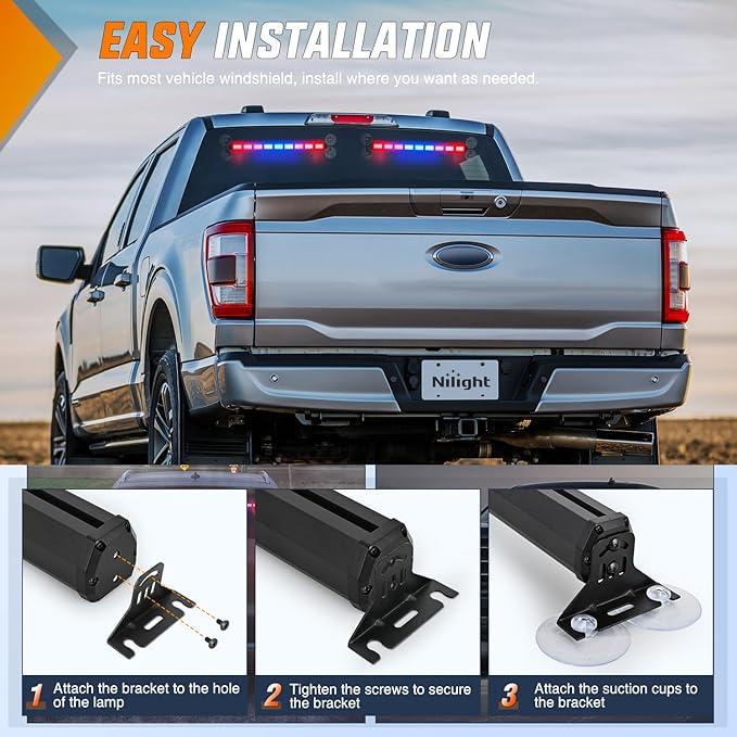 Nilight 162 LED Traffic Advisor Strobe Light Bar 2-in-1 Red Blue Emergency Warning Hazard Lights with Controller 4 Switchable Color 36 Flash Pattern for Trucks Cars Tow Plow Construction Vehicles