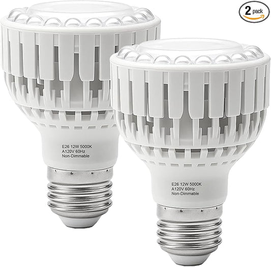 LED Grow Light Bulb E26, Full Spectrum 5000K Plant Light Bulb for Indoor Plants Growing, 12W (Equivalent to 80W), High Output for Faster Growth, 2 Pack