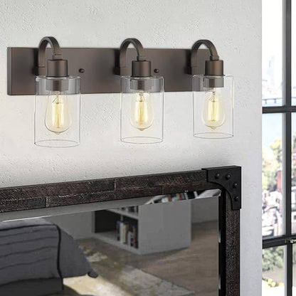 Emliviar Bathroom Vanity Light Fixtures - 3-Light Farmhouse Wall Light for Bathroom, Oil Rubbed Bronze Finish with Clear Glass, YCE237B-3W ORB