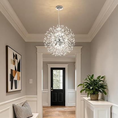 Modern Firework Chrome Crystal Chandeliers, Sputnik Dandelion Chandelier Light Fixture Pendant Lighting for Dining Room, Living Room, Bedroom, Kitchen, Restaurant- 9 Lights