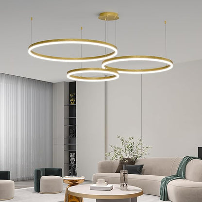 Mikeru Modern 3 Ring Chandelier Light, LED Pendant Light Fixtures with Remote Control 3000k-6500K Adjustable Color Temperature Light for Living Room, Bedroom, Kitchen（15.7+23.6+31.5IN）