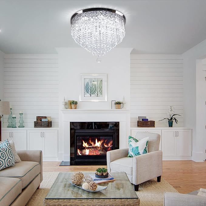 19.7" Modern Crystal Chandeliers LED 5 Tier Crystal Ceiling Light Fixture Flush Mount Round Ceiling Chandeliers for Dining Room Bedroom, 6500 K Cool White