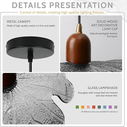 15.75" Large Gray Petal Glass Pendant Light, Mid Century Modern Adjustable 59" Cord Hanging Ceiling Lamp, Floral Leaf Pendant Light for Kitchen Island Dining Room