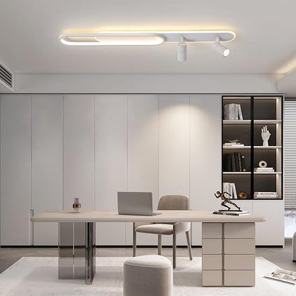 39.3Inch Dimmable LED Ceiling Light with 2 Spotlights Modern LED Ceiling Light with Remote Long Linear Ceiling Lamp for Kitchen Bedroom Office Laundry Room White/50W
