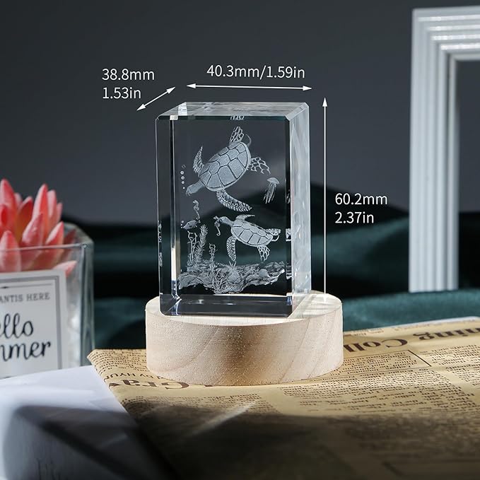 3D Crystal Night Light with Multicolor LED - Sea Turtle Figurines Decor Glass Figurine Lamp Stuff for Room Birthday for Boys Girls Best Friend Lovers Room Decor