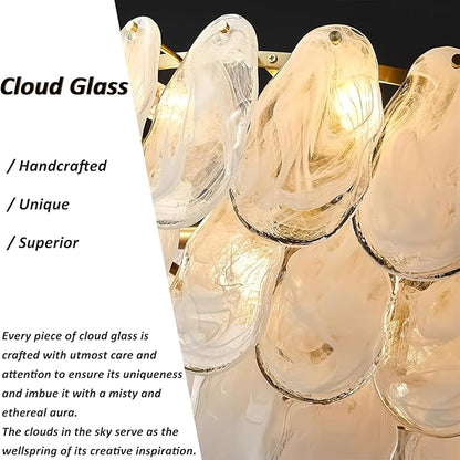 24in Gold Crystal Chandelier Modern Pendant Lighting 6-Light Round Crystal Chandeliers for Kitchen Island Cloud Glass Multi-Tier Light Fixture for Dining Room, Living Room, Kitchen