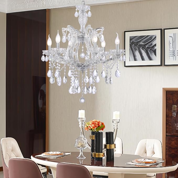 Modern Crystal Chandelier, Maria Theresa Crystal Chandelier 6 Lights Luxury Chrome Chandelier Lighting Fixture for Dining Room, Living Room, Bedroom, Kitchen Island, Foyer