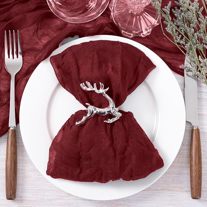 Socomi Burgundy Cheesecloth Napkins Fall Cheese Cloths Gauze Set of 24 Boho Washable Dinner Table Napkins for Wedding Party Baby Shower Birthday Party Decor