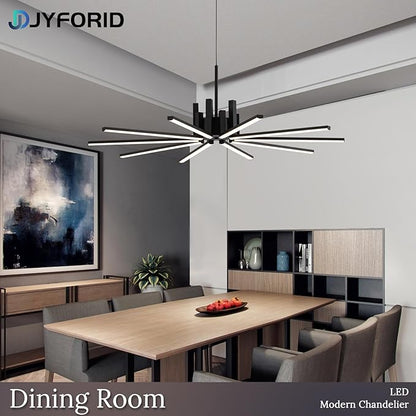 Black Modern Sputnik Chandelier with Remote Control, 56W 3-Color Temperature Dimmable LED Chandelier for Dining Room, Hanging Adjustable Pendant Light for Living Room Kitchen Foyer Entryway