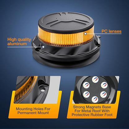 Nilight Amber Beacon Light 12V-24V Aluminum Base Flashing Safety Warning Lights Permanent & Magnet Mount LED Emergency Rotating Strobe Light for Forklift Truck Tractor UTV Snow Plow, 2 Years Warranty