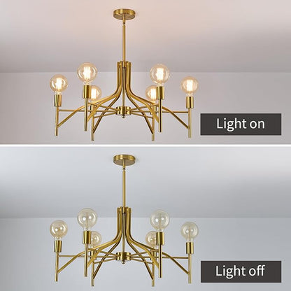 ASGYISA Modern Brass Gold Chandelier Light Fixture 6 Light Vintage Dining Room Light Fixture for Farmhouse Bedroom, Kitchen Foyer Entryway and Living Room