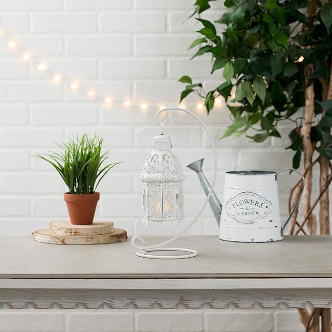 Gifts & Decor White Fancy Antique Lattice Candle Lantern with Stand