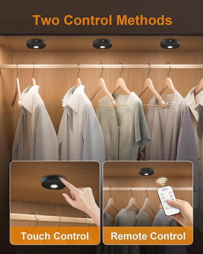 WILLED Under Cabinet Lighting Wireless,Rechargeable Puck Lights with Remote Control,Battery Tap Light Stick On,3 Colors and Timer Function LED Lights for Kitchen,Cabinet,Counter,Closet,Shelf,6 Pack