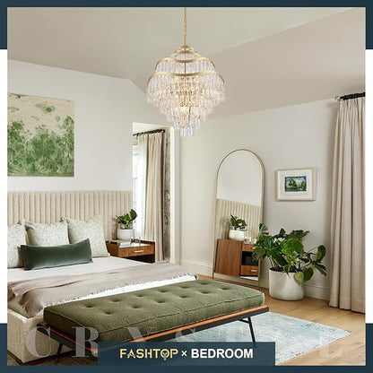9-Tier Gold Crystal Chandelier 16 Lights Luxury Light Fixtures 24" K9 Crystal Pendant Ceiling Lighting for Living Room Dining Room Foyer Bedroom Kitchen, E12
