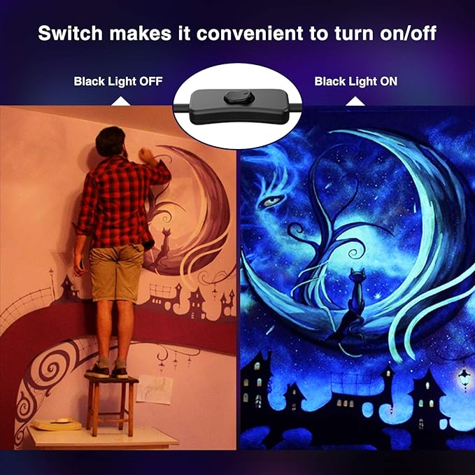 Onforu 2 Pack Black Light Bar, LED Blacklight with Plug and Switch, IP66 Waterproof for Glow Party, Bedroom, Halloween, Fluorescent Poster, Stage Lighting