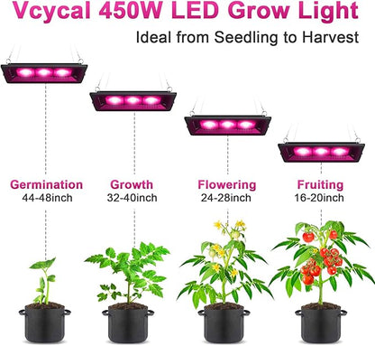 Waterproof Plant Light, 450W Outdoor Grow Lights, Full Spectrum LED Grow Light, Height Adjustable, Silent, Heat Dissipation, for Indoor Outdoor Plant Seedling Growing Blooming Fruiting