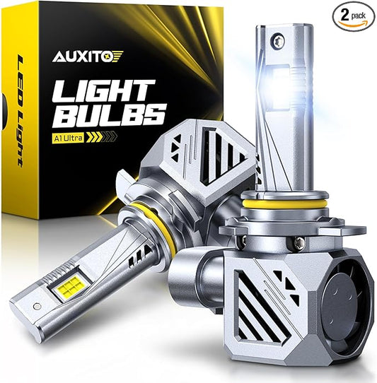 AUXITO 9012 LED Bulbs, 50000LM 1000％ Brightness, 6500K White, 1:1 Mini Size, Non-Polarity Plug and Play, HIR2 Halogen Fog Lamp Replacement, Canbus Ready, Pack of 2